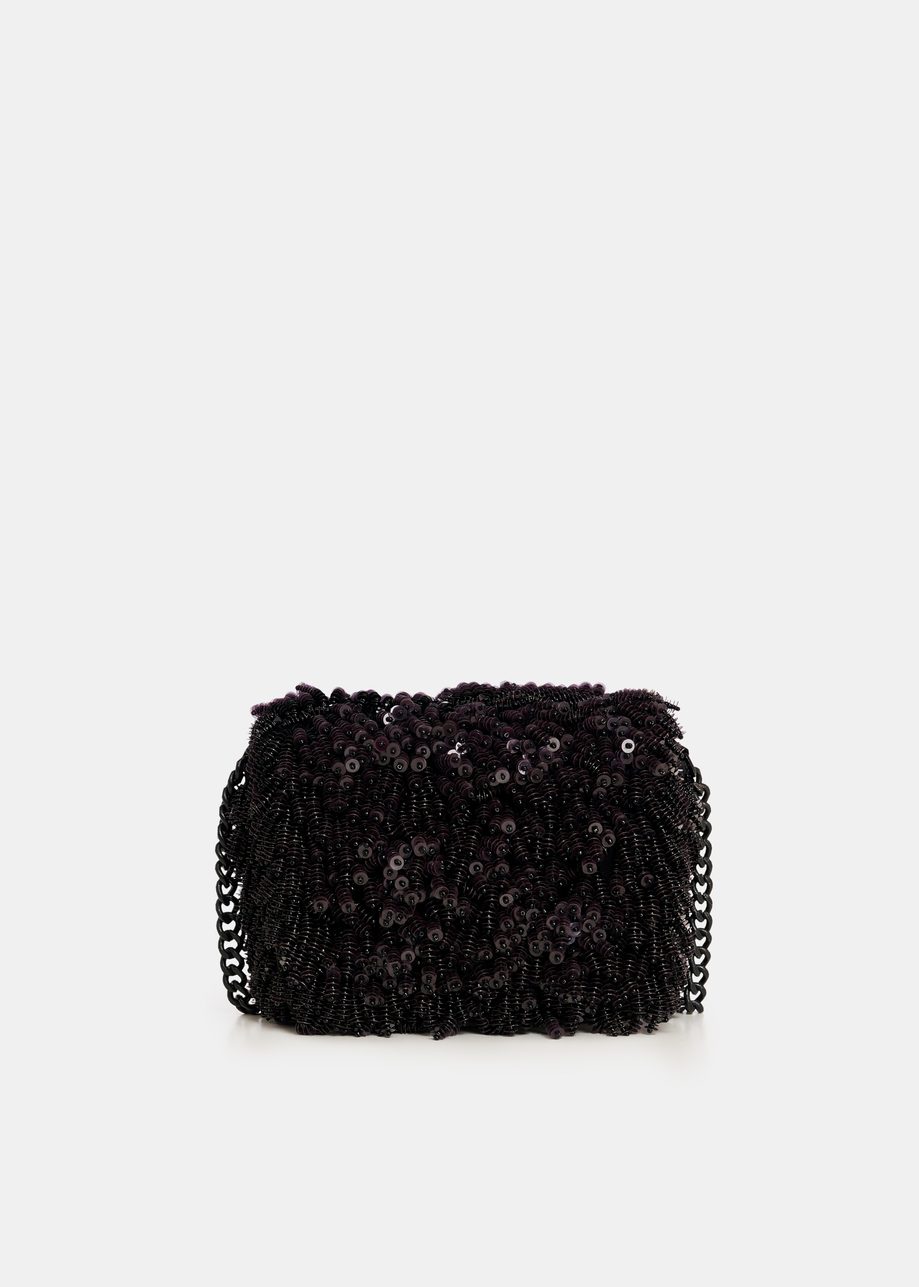 Black sequin and bead-embellished bag