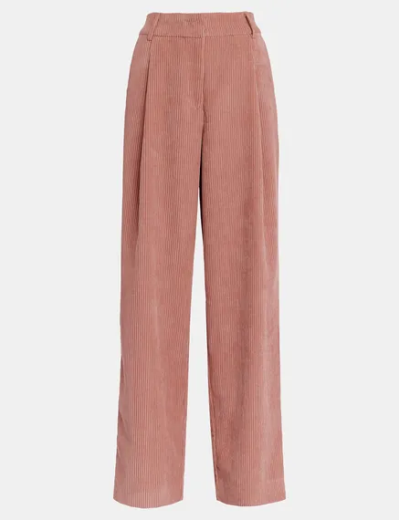 Pantalon fuselé en velours côtelé vieux rose