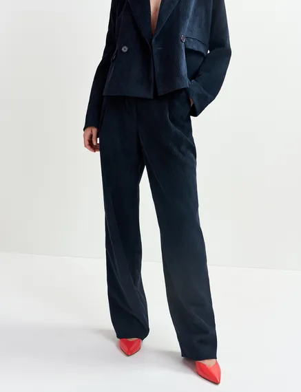 Navy blue corduroy tapered-leg pants