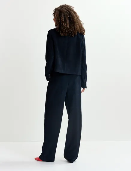 Navy blue corduroy tapered-leg pants