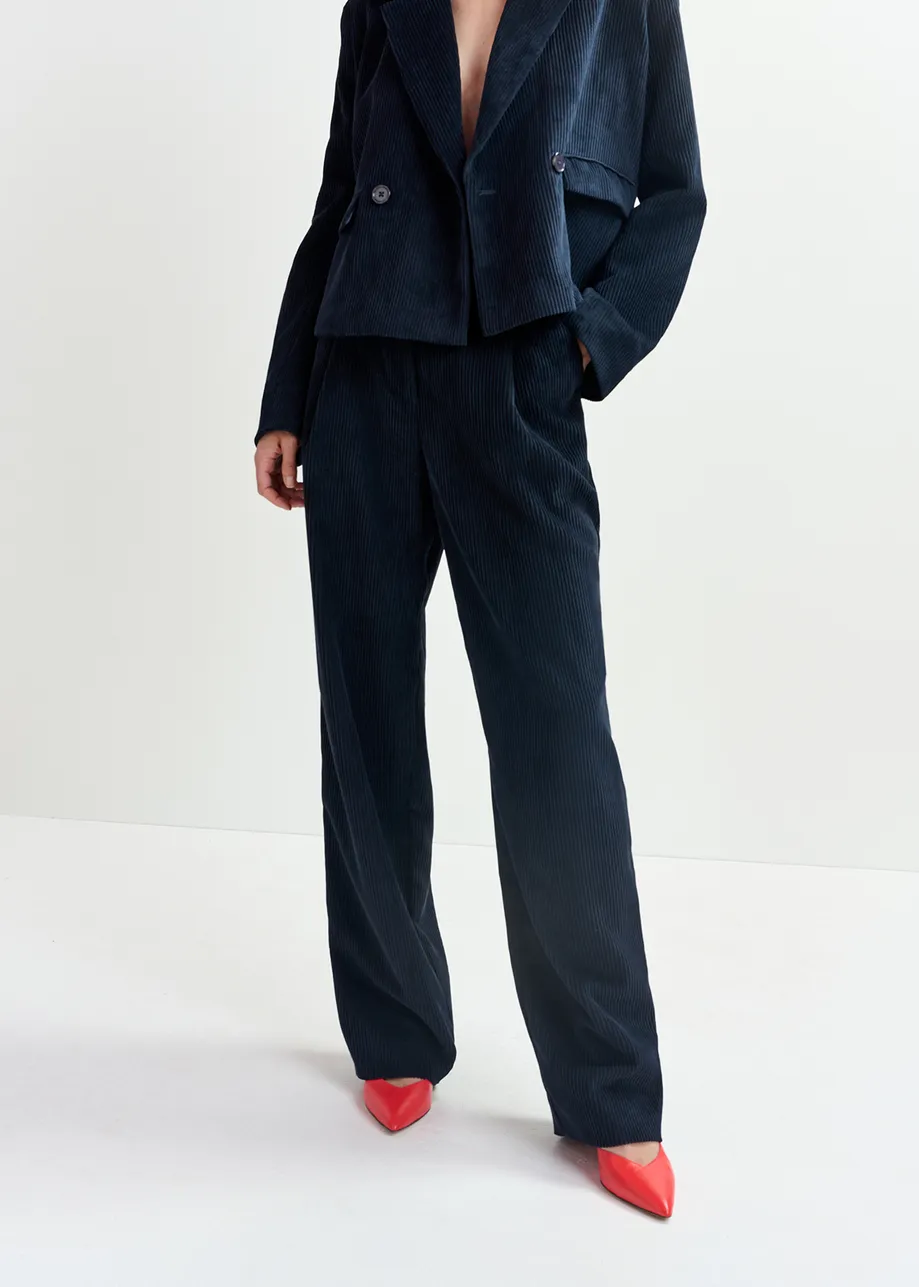 Navy blue corduroy tapered-leg pants