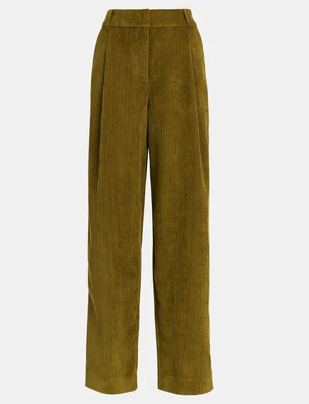 Khaki corduroy tapered-leg pants