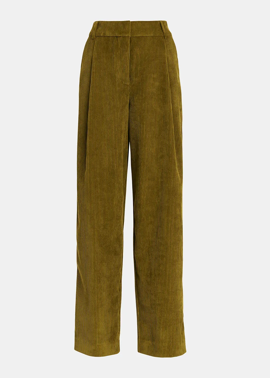 Khaki corduroy tapered-leg pants