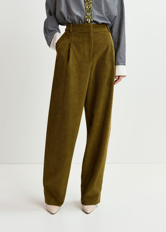 Khaki corduroy tapered-leg pants