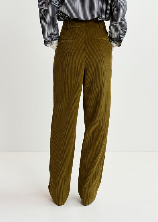 Khaki corduroy tapered-leg pants