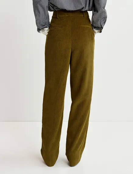 Khaki corduroy tapered-leg pants