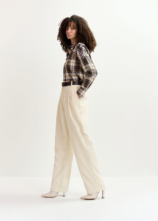 Ecru corduroy tapered-leg pants