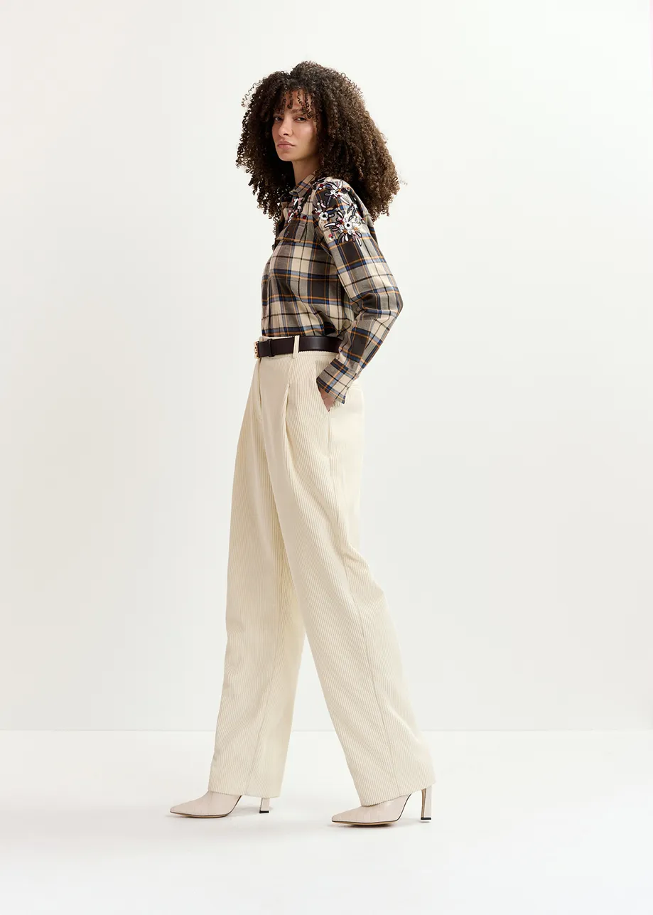 Ecru corduroy tapered-leg pants