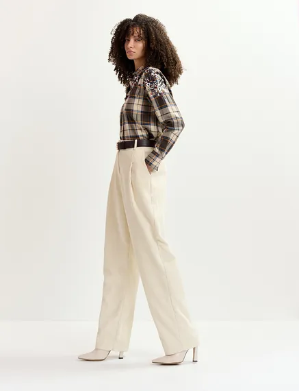 Ecru corduroy tapered-leg pants