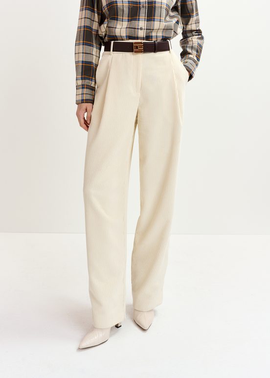 Ecru corduroy tapered-leg pants