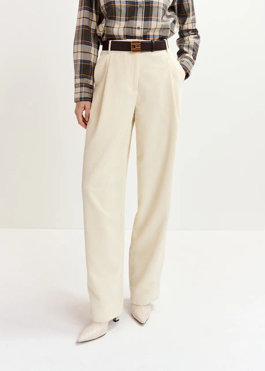 Ecru corduroy tapered-leg pants