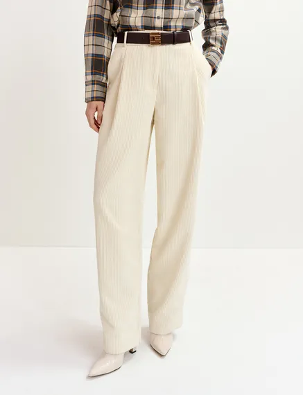 Ecru corduroy tapered-leg pants