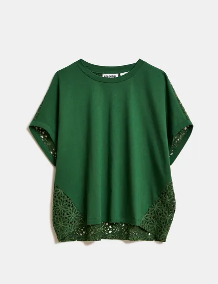 Dark green T-shirt with lace back panel