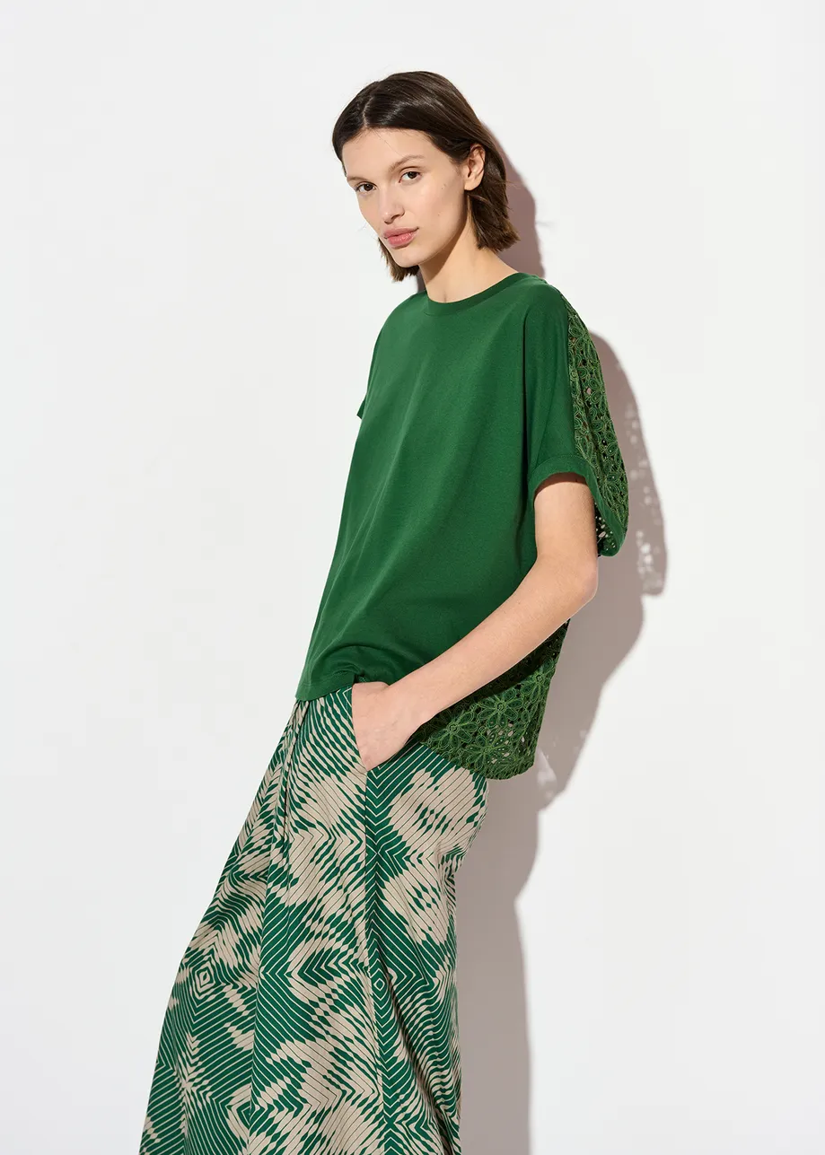 Dark green T-shirt with lace back panel