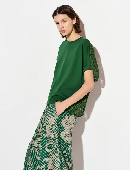 Dark green T-shirt with lace back panel