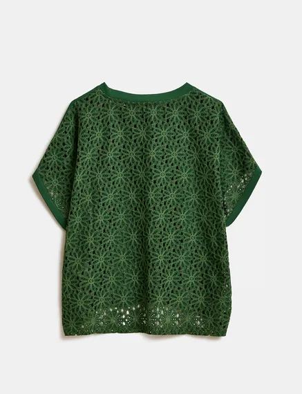 Dark green T-shirt with lace back panel