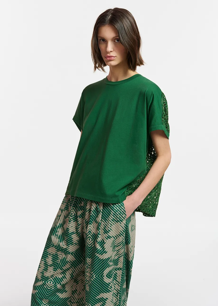 Dark green T-shirt with lace back panel