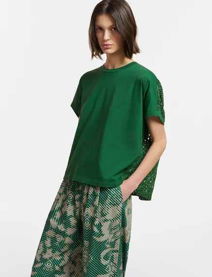 Dark green T-shirt with lace back panel