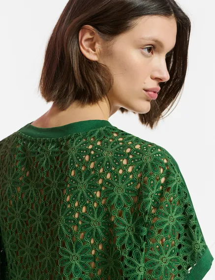 Dark green T-shirt with lace back panel