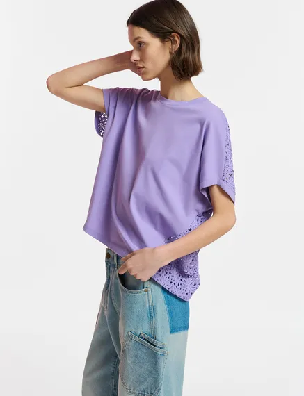 Lila T-shirt met kanten rug