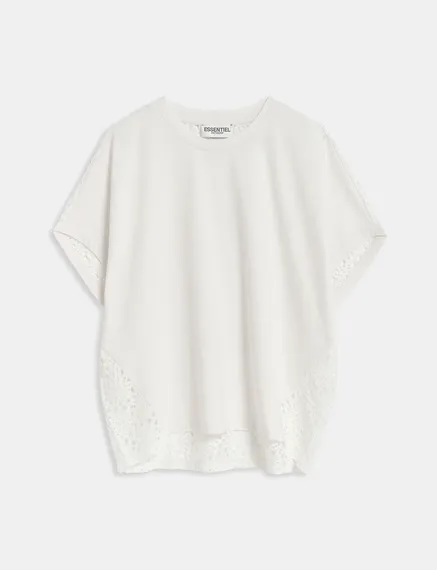 T-shirt blanc cassé avec dos en dentelle