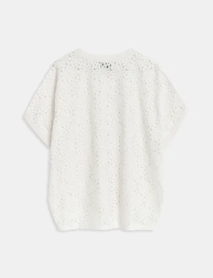 T-shirt blanc cassé avec dos en dentelle