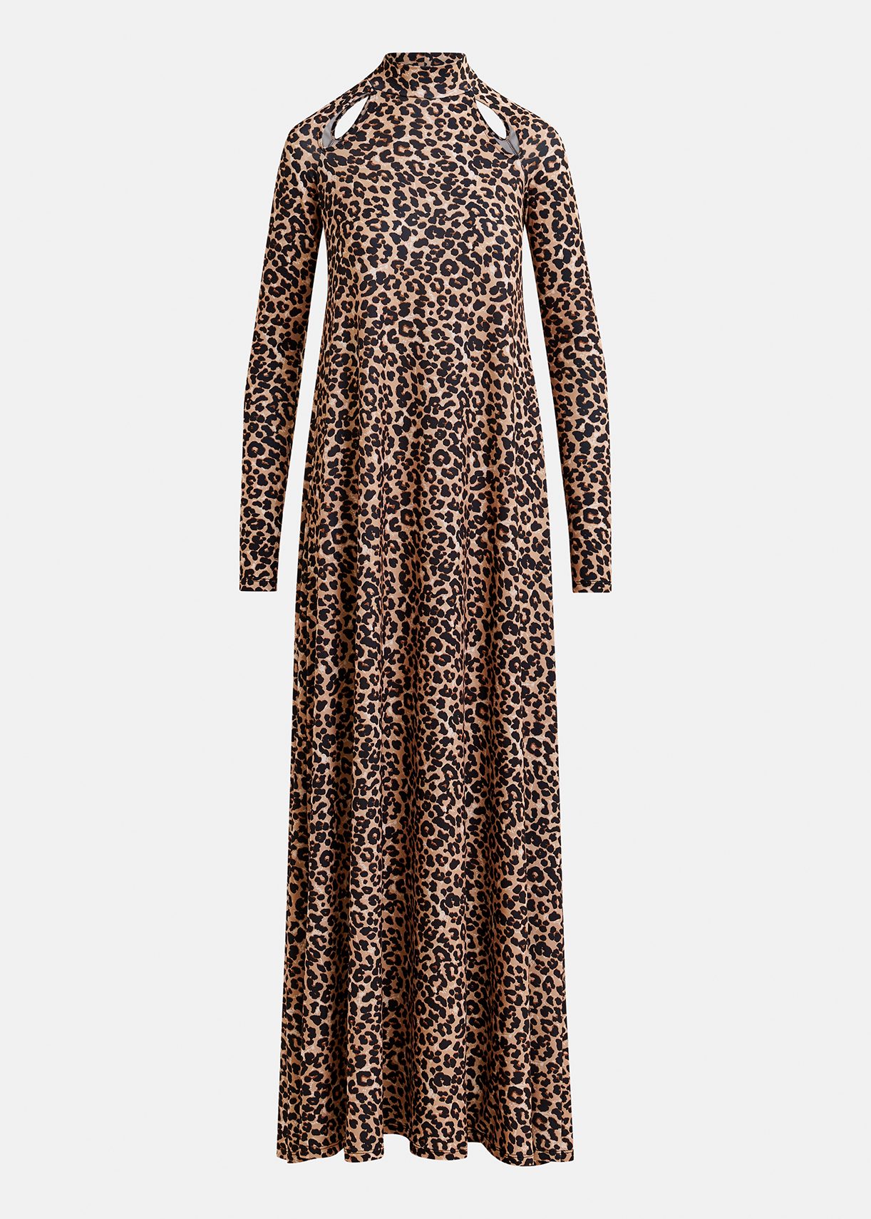 Bruine maxi-jurk van stretch jersey met luipaardprint