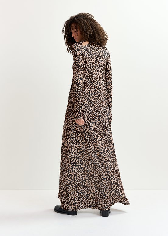 Robe maxi en jersey brune à imprimé léopard