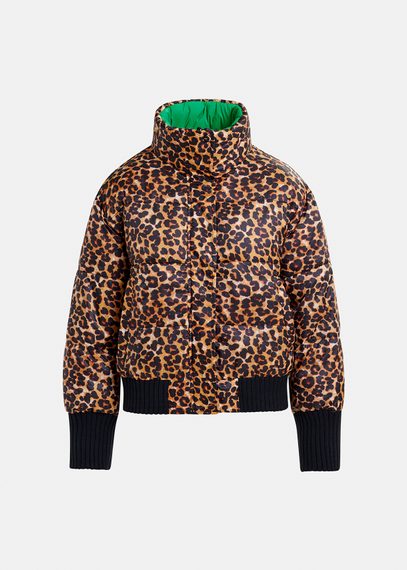 Chaqueta reversible verde con estampado de leopardo