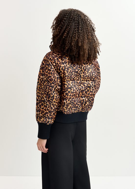 Green and leopard-print reversible puffer jacket