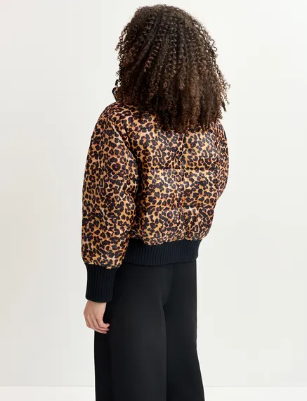 Green and leopard-print reversible puffer jacket