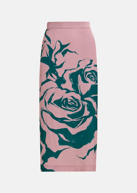 Roséfarbener Maxi-Rock mit Blumenprint