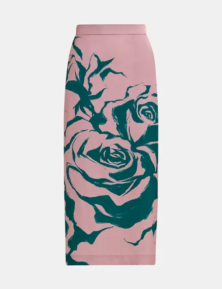 Roséfarbener Maxi-Rock mit Blumenprint