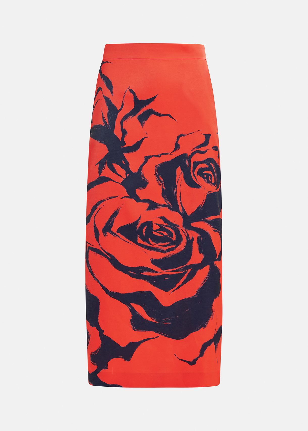 Red maxi-length skirt with floral print