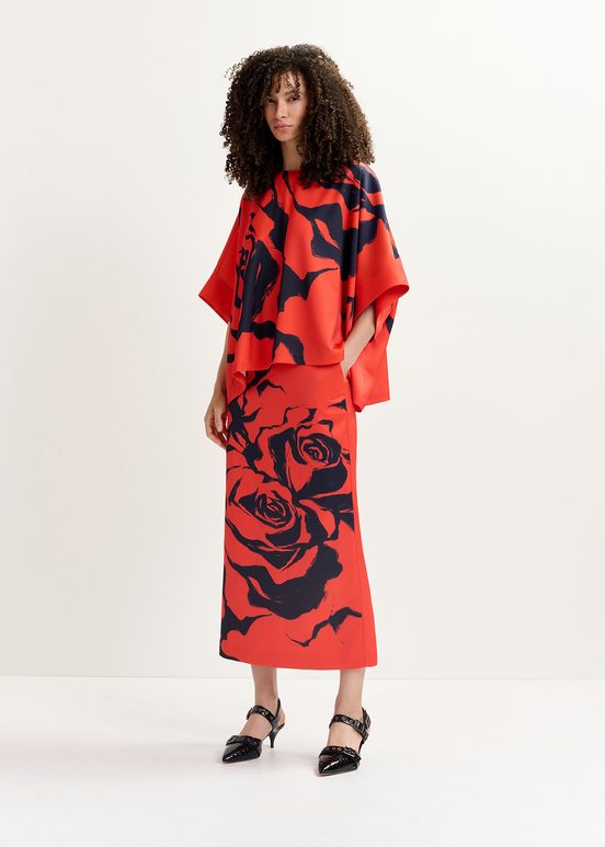 Roter Maxi-Rock mit Blumenprint