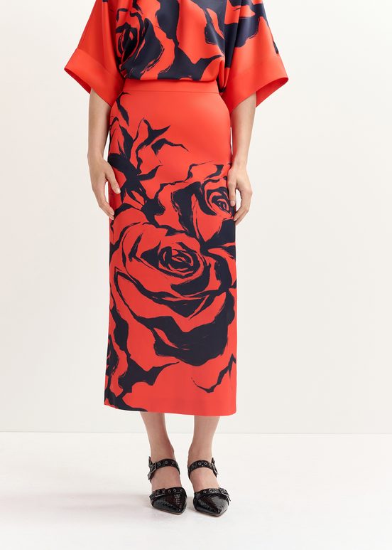 Roter Maxi-Rock mit Blumenprint