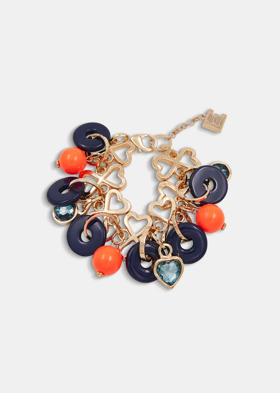 Gold-tone heart-shaped chain bracelet with resin charms