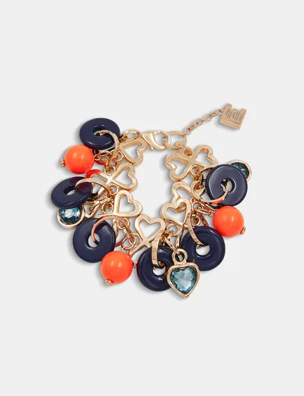 Gold-tone heart-shaped chain bracelet with resin charms