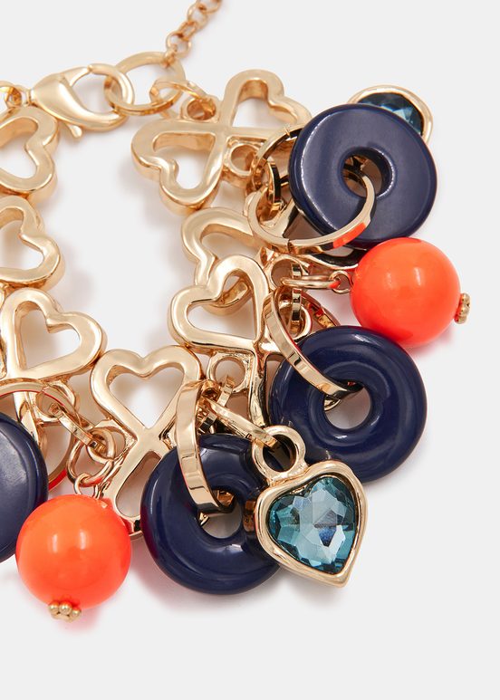 Gold-tone heart-shaped chain bracelet with resin charms