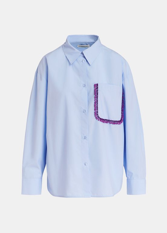 Camisa de algodón con bordado de cuentas, azul claro