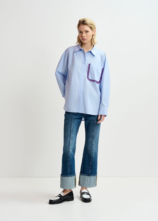 Light blue cotton shirt with beaded embroidery