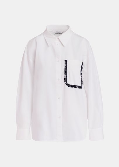 Camisa de algodón con bordado de cuentas, blanco roto