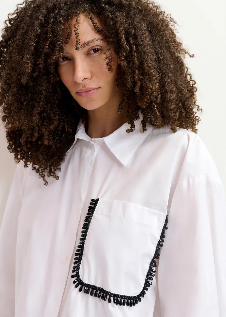 White cotton shirt with beaded embroidery