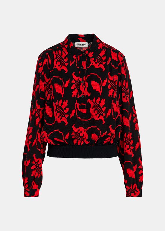 Polo noir et rouge à imprimé fleuri