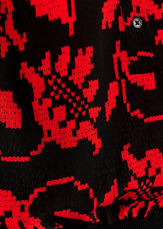 Polo con estampado floral, negro y rojo