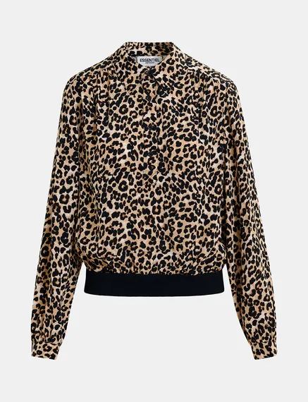 Brown leopard-print polo top