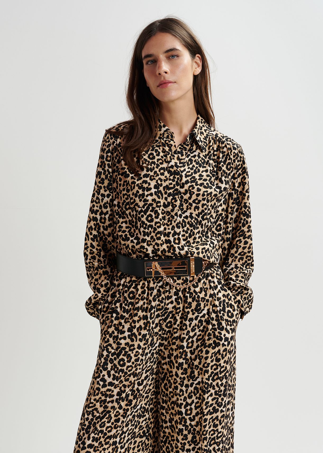 Brown leopard-print polo top | Essentiel Antwerp United States