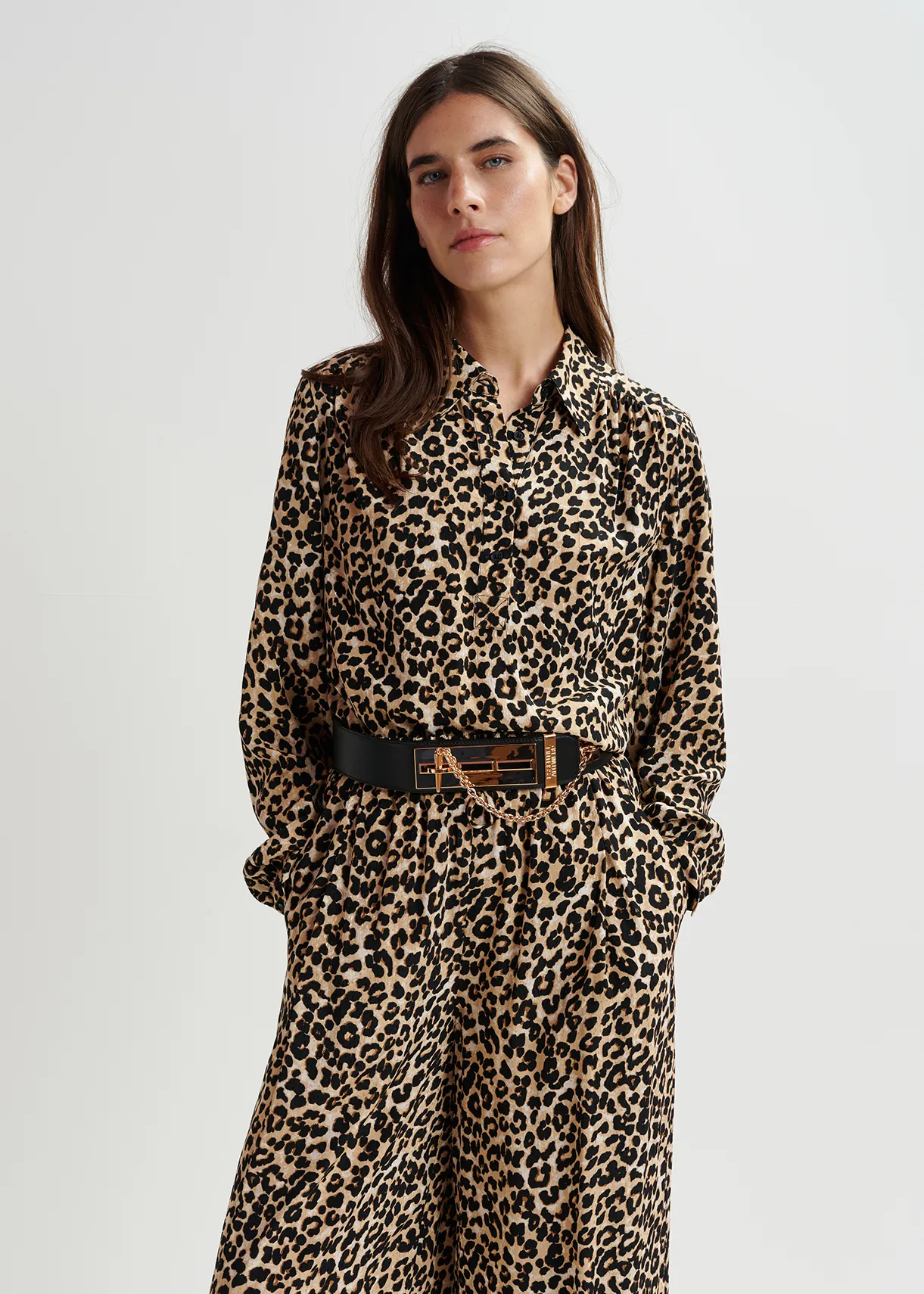 Brown leopard-print polo top Essentiel Antwerp Italy