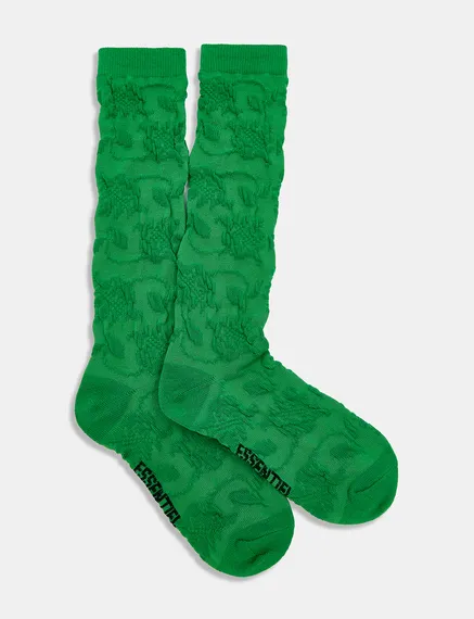 Green floral-jacquard socks