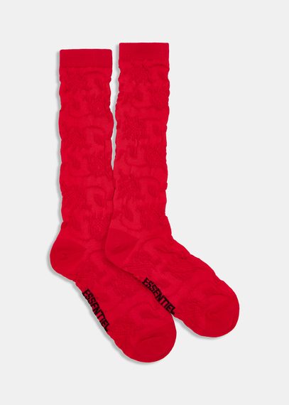 Red floral-jacquard socks